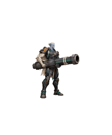 Hit & fall: extracted animation of the same ivory-haired guardian carrying a giant cannon