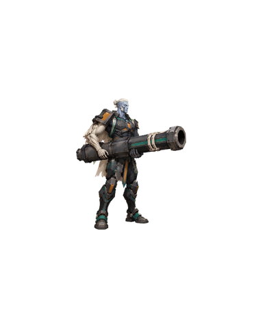 Guard idle: extracted animation of the same ivory-haired guardian carrying a giant cannon