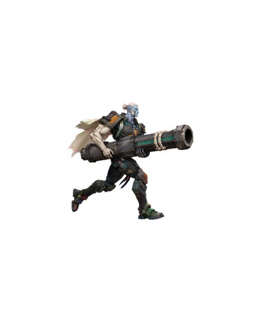 Cannon run: extracted animation of the same ivory-haired guardian carrying a giant cannon