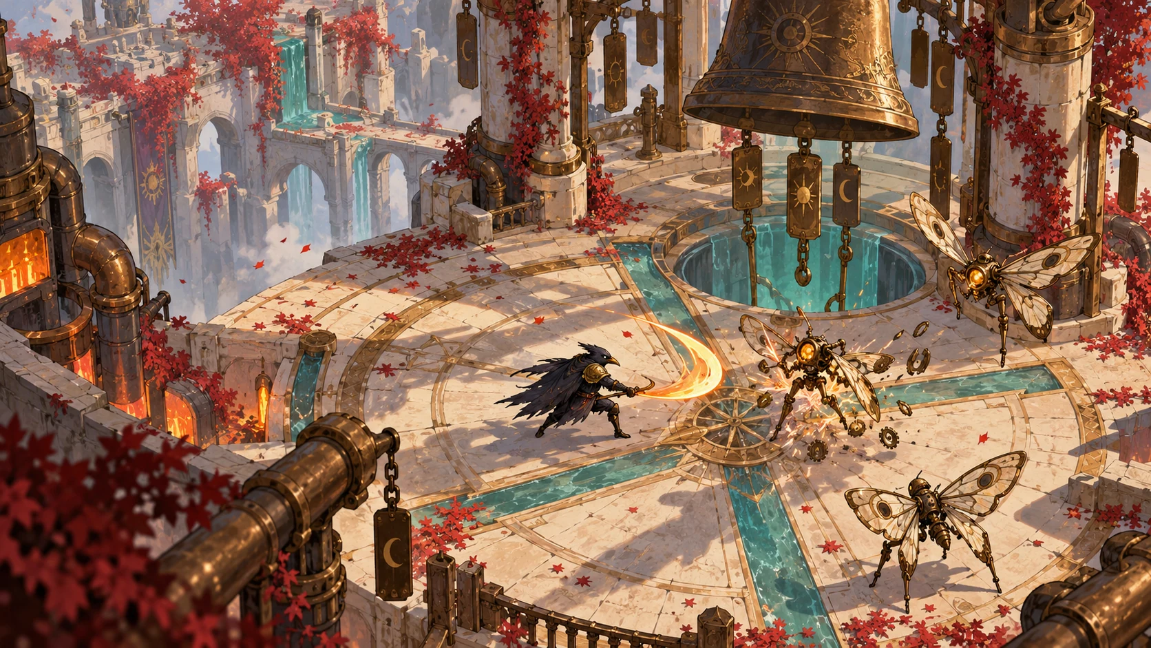 Hand-painted original wind-bell combat game-art concept