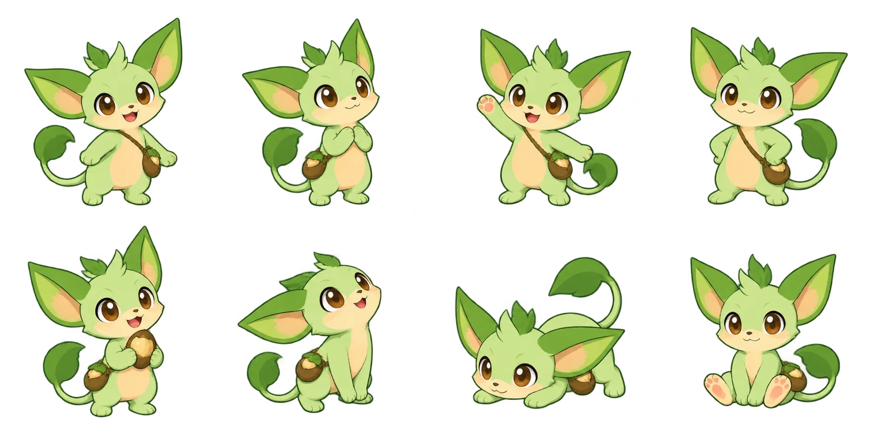 Eight original leaf-eared creature poses, an example source sheet you can try