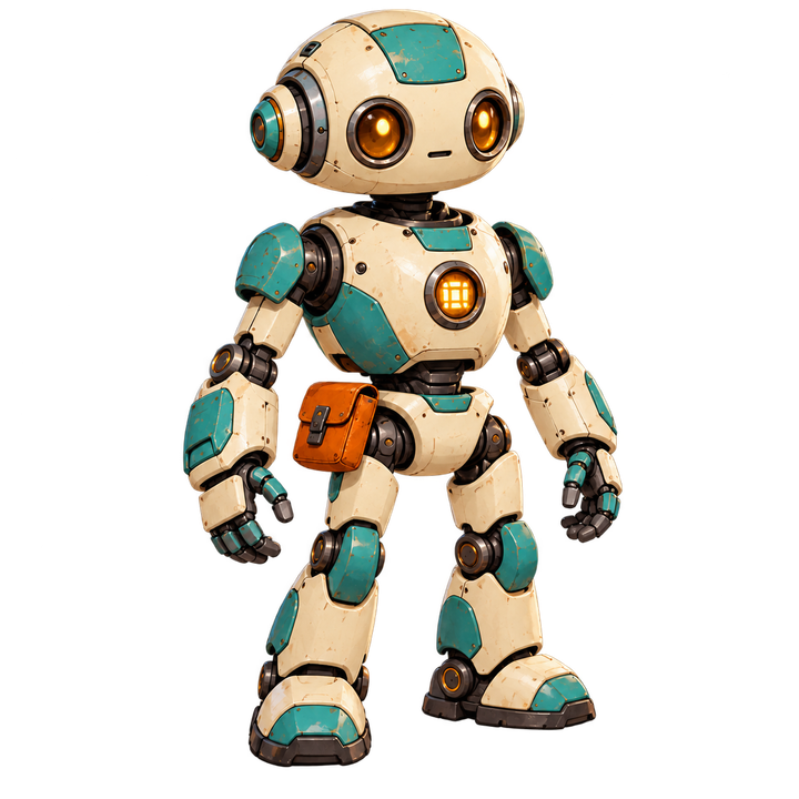The same helper robot after AI background removal, separated from the workshop and floor