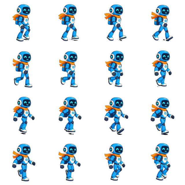 Sixteen selected poses from a saved robot walk