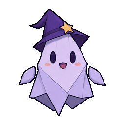 Actual four-frame transparent GIF of the supplied purple origami-ghost poses