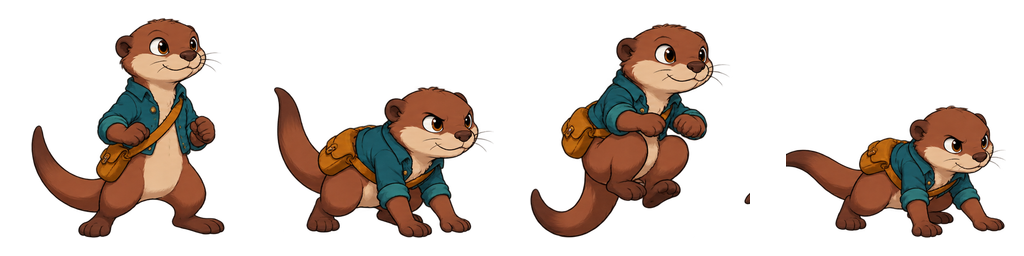 The original PNG sheet with four supplied otter-acrobat poses