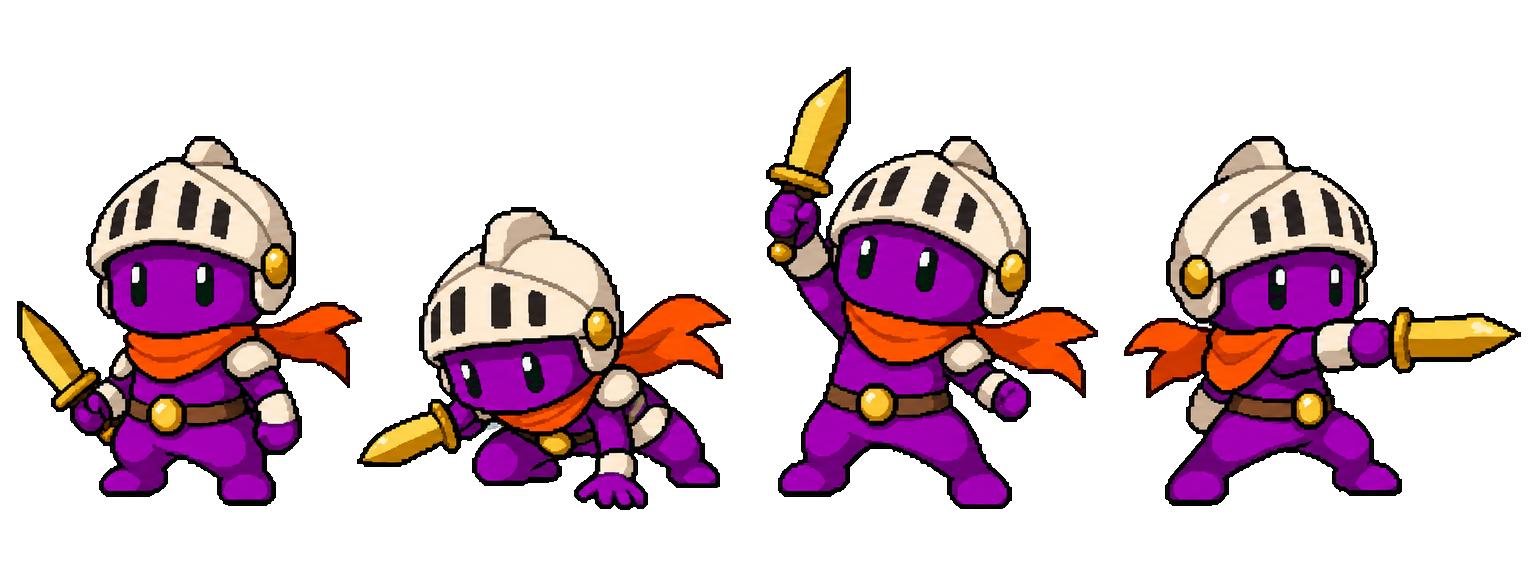 Actual violet output: the same four armored-slime poses, with their original geometry and transparent edges